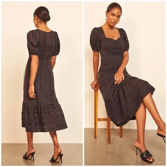 Reformation Norwich Organic Cotton Midi Dress Black - Picture 2 of 8